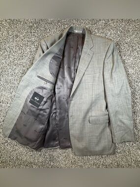 Paul Costelloe Tailored Men’s 44L Wool Light Gray Plaid Blazer Jacket Sport Coat